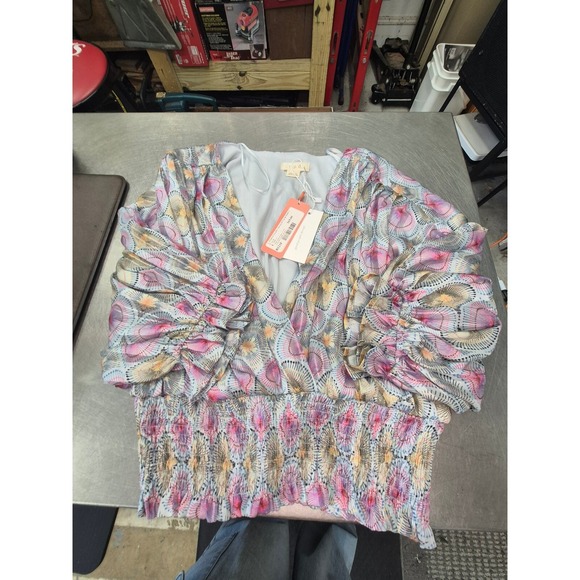 Good people design Smocked Top Blouse V-Neck Long Sleeve Multicolor Size small - Picture 10 of 10